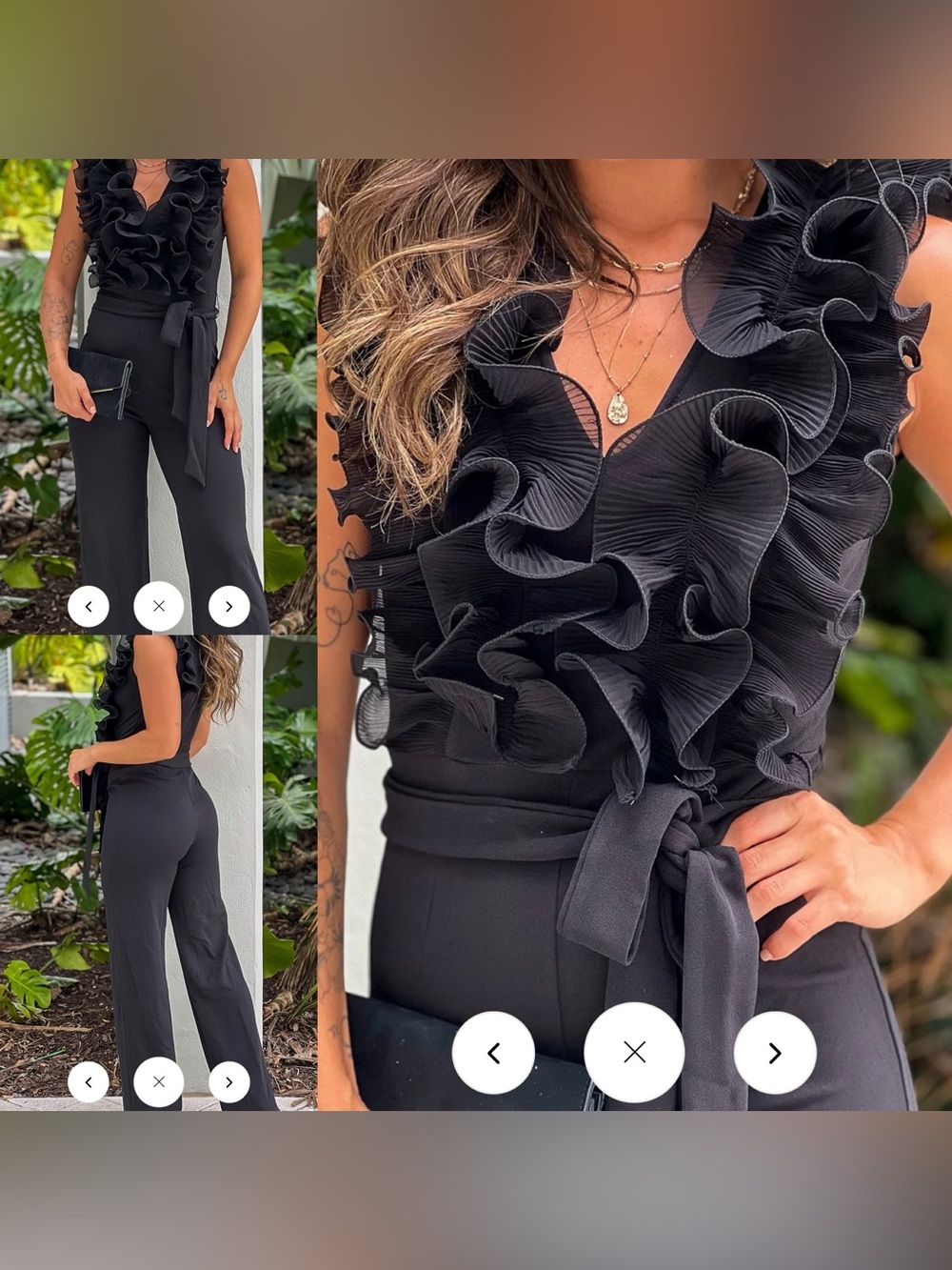 NWT Boutique Black Ruffle Wide Leg Jumpsuit Dress Day M
